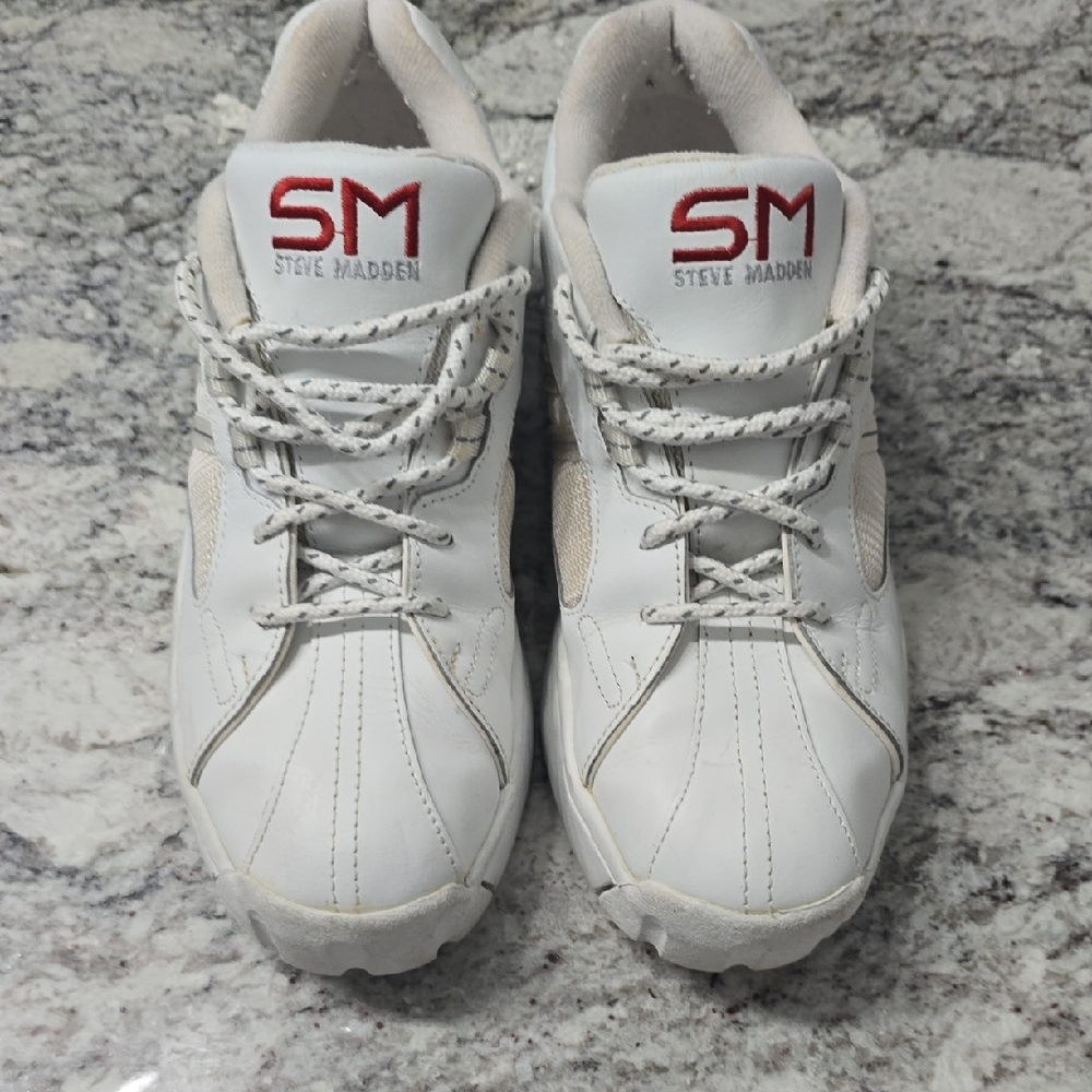 Steve Madden White Leather Sneakers with Shell Toe Design